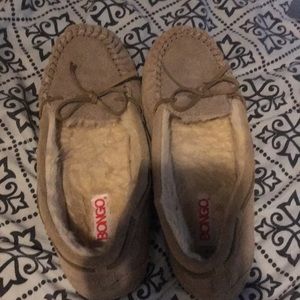 Tan moccasins